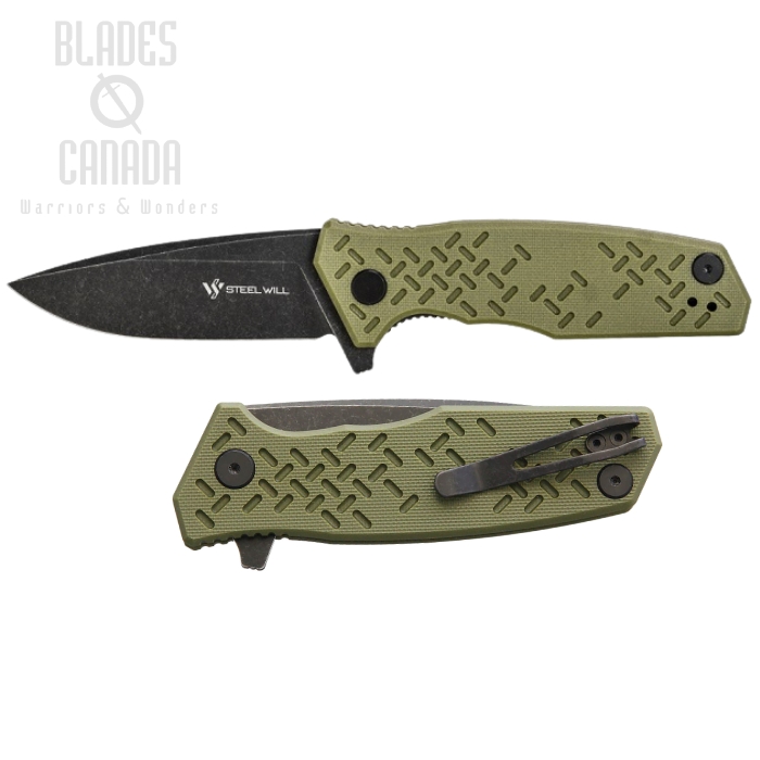 Steel Will Chabot Flipper Folding Knife, D2 Black SW, G10 Green, F14-33